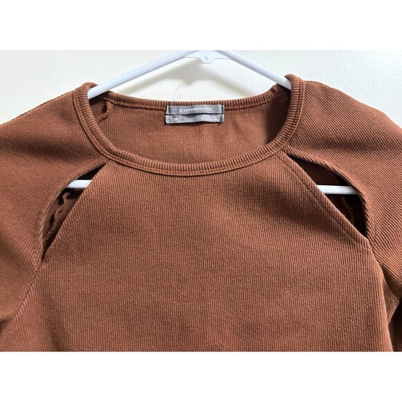 Anthropologie Maeve Ribbed Cut-Out Top brown size XS - Picture 5 of 8